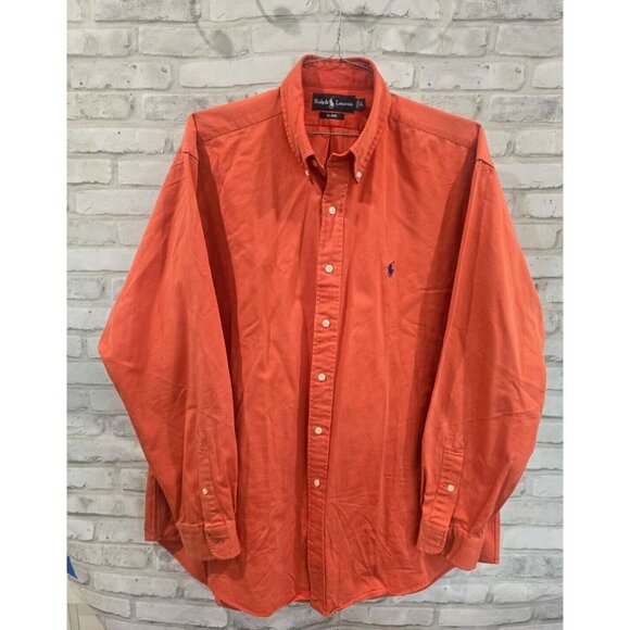 Polo Ralph Lauren Blake Button Up Shirt Blake Orange Pony Blue Logo XL - Picture 1 of 10